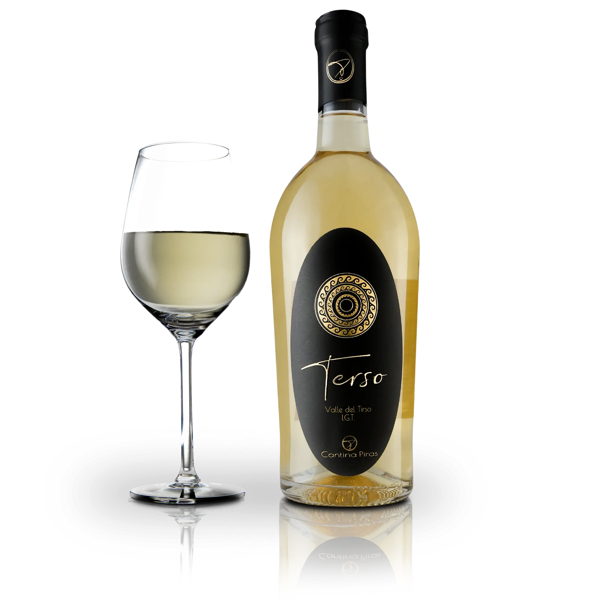 Bottiglia di vino bianco Terso Valle del Tirso IGT con uvaggio Vernaccia di Oristano, Vermentino, malvasia di Bosa